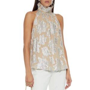 IRO Paris Halter Top Blouse Metallic Ruffle Neck Chiffon Medium 6